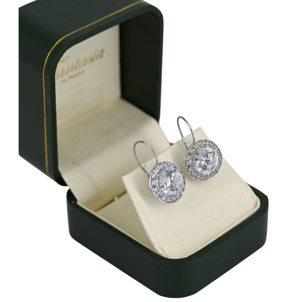 Fantasia by DeSerio Round Cubic Zirconia Elegant Drop Earrings With Box - Picture 2 of 11